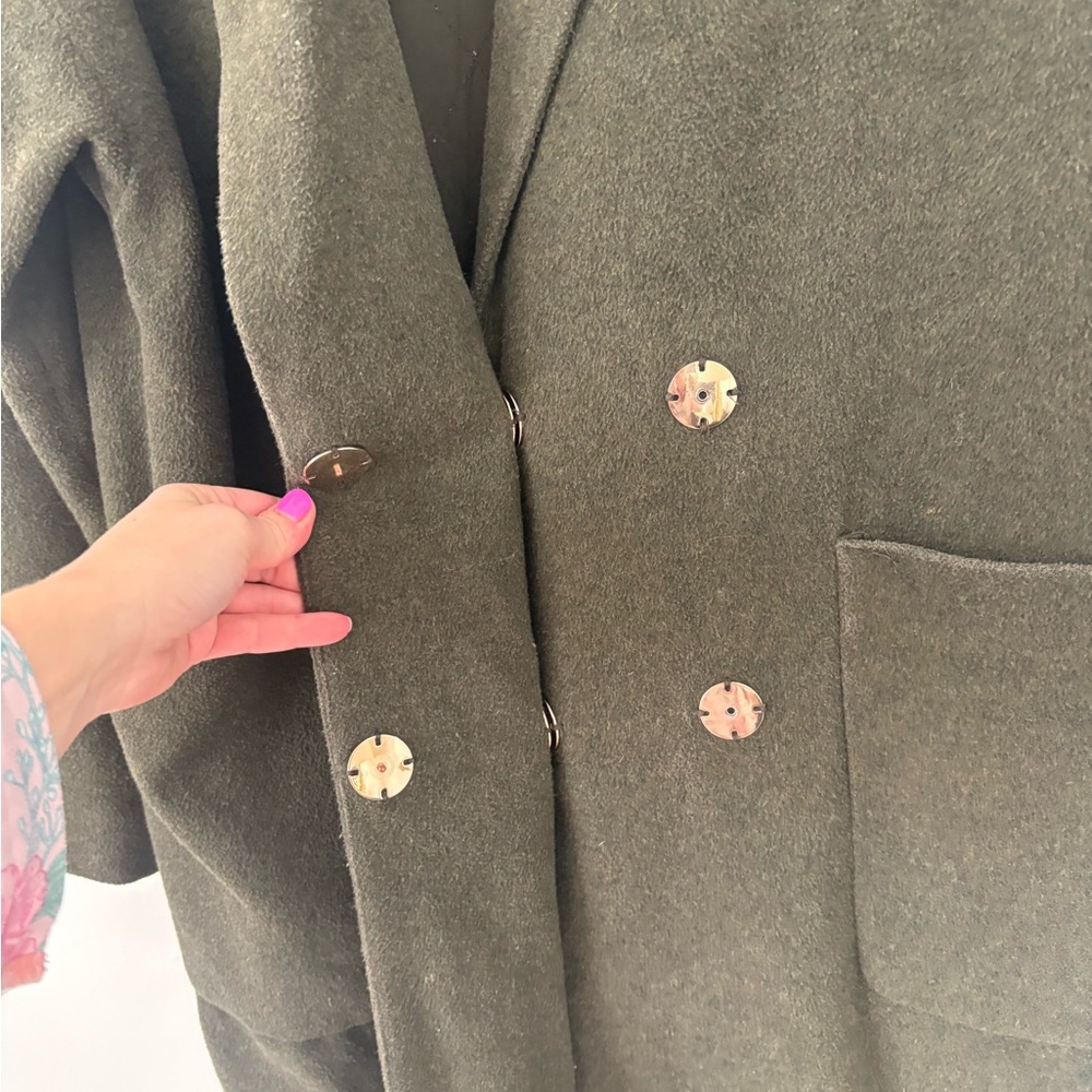 Topshop Khaki Green Longline Brushed Wool Blend Chuck On Coat Patch Pockets 6 - Picture 7 of 13